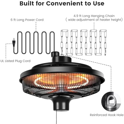 1500W Electric Ceiling Heater for Home, Patio, Gazebo & Greenhouse, alternate view 3