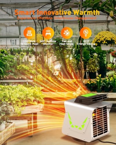 1500w Greenhouse Heater, with APP Remote Control, Portable Outdoor Winter Heater With Thermostat For Plants, alternate view 3