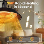 1500W Hanging Patio Heater, Ceiling-Mounted Infrared Heater, alternate view 3