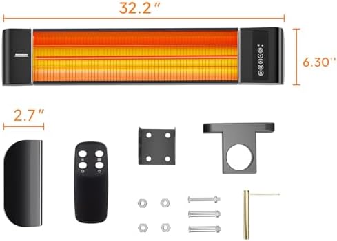 1500W Outdoor Electric Heater Patio, Wall-mounted Heater, alternate view 3