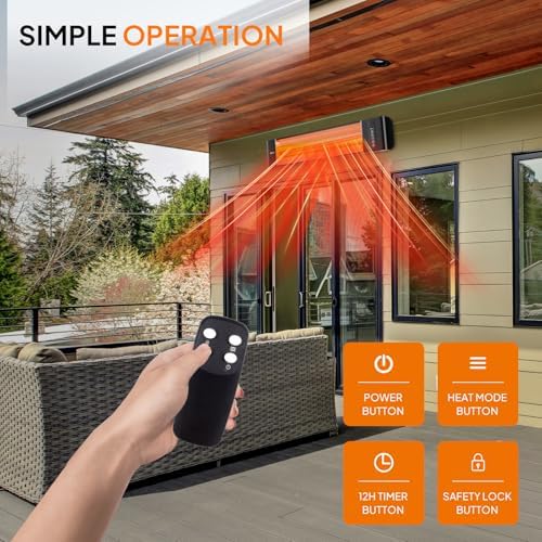 1500W Outdoor Electric Heater Patio, Wall-mounted Heater, alternate view 5