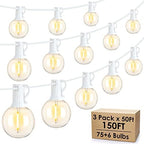 150Ft(3x50Ft) Outdoor String Lights, Connectable G40 Globe Patio Lights Connectable with 75+6 LED Plastic Bulbs
