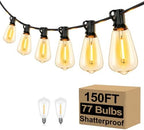 150FT Outdoor String Lights 77 Bulbs, 2200K Amber Lights