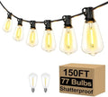 150FT Outdoor String Lights 77 Bulbs, Waterproof Patio Lights