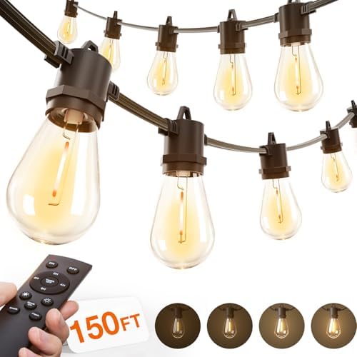 150FT Outdoor String Lights LED with Remote Dimmable Waterproof