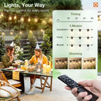 150FT Outdoor String Lights LED with Remote Dimmable Waterproof, alternate view 2