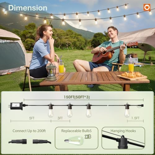 150FT Outdoor String Lights LED with Remote Dimmable Waterproof, alternate view 6