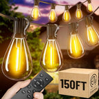 150FT Outdoor String Lights with Remote, Waterproof Patio Lights with 55+2 Shatterproof LED Bulbs, Dimmable