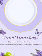 150Pcs Purple Plates Disposable - Baroque Lavender Purple and Gold Plates - 25Guest Plastic Dinnerware Ideal for, alternate