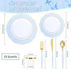 150pieces Baby Blue Plastic Plates with Gold Rim - Disposable Gold Plastic Silverware With Blue Handle-Baroque, alternate