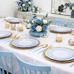 150pieces Baby Blue Plastic Plates with Gold Rim - Disposable Gold Plastic Silverware With Blue Handle-Baroque, alternate
