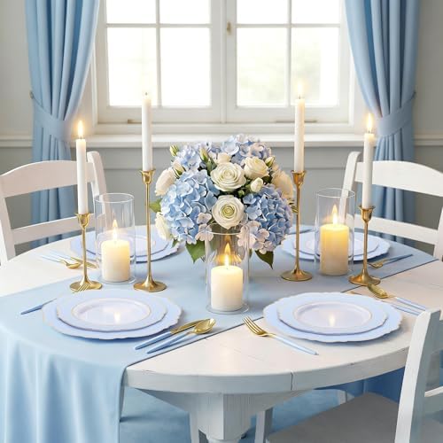 150pieces Baby Blue Plastic Plates with Gold Rim - Disposable Gold Plastic Silverware With Blue Handle-Baroque, alternate