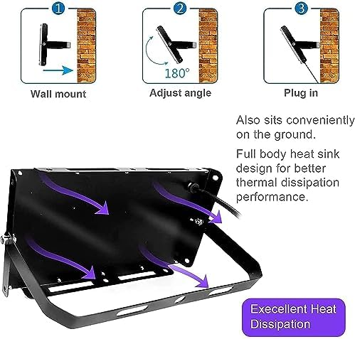 150W Black Lights, Blacklight Flood Light with Plug and Switch, for Glow Party, Halloween, Fluorescent Poster, alternate view