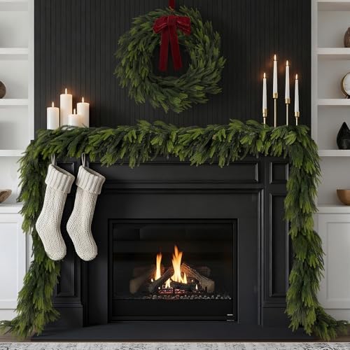 15FT Christmas Norfolk Pine Garland Real Touch Pine Artificial Garlands Faux Greenery Garland Winter Christmas, alternate
