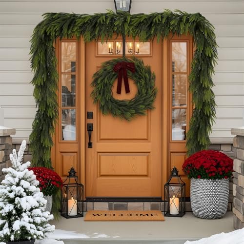 15FT Christmas Norfolk Pine Garland Real Touch Pine Artificial Garlands Faux Greenery Garland Winter Christmas, alternate