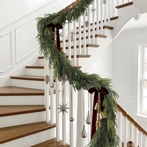 15FT Christmas Norfolk Pine Garland Real Touch Pine Artificial Garlands Faux Greenery Garland Winter Christmas, alternate