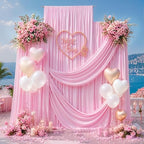 15ft x 10ft Pink Backdrop Curtains, Wrinkle Free Drapes Back Drop Cloth in 5FT×15FT_2 Panels in Pink