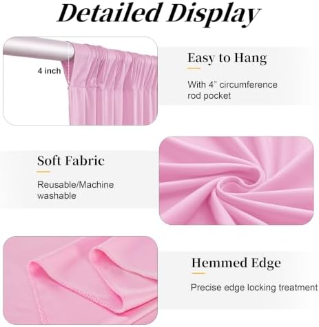 15ft x 10ft Pink Backdrop Curtains, Wrinkle Free Drapes Back Drop Cloth in 5FT×15FT_2 Panels in Pink, alternate view 5