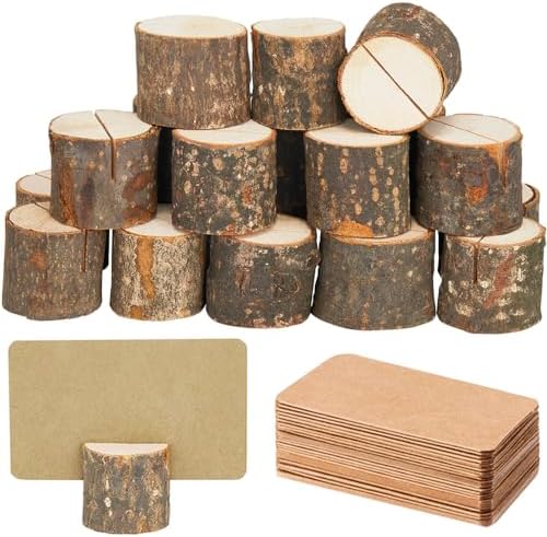 15Pcs Wood Place Card Holders & 26Pcs Place Cards, Table Number Holders, Rustic Party Decor, Wooden Sign holder