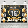 15th Anniversary Backdrop, Black Gold 15 Year Wedding Decorations Banner, Happy 60th Anniversary Party Supplies