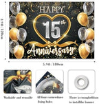 15th Anniversary Backdrop, Black Gold 15 Year Wedding Decorations Banner, Happy 60th Anniversary Party Supplies, alternate