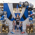 15x10ft Black Blue and Metallic Silver Backdrop Curtains, Wrinkle Free 6 Panels 2.5x10ft Polyester Drapery