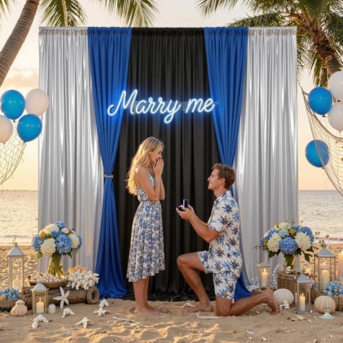 15x10ft Black Blue and Metallic Silver Backdrop Curtains, Wrinkle Free 6 Panels 2.5x10ft Polyester Drapery, alternate view 2