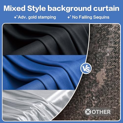 15x10ft Black Blue and Metallic Silver Backdrop Curtains, Wrinkle Free 6 Panels 2.5x10ft Polyester Drapery, alternate view 3