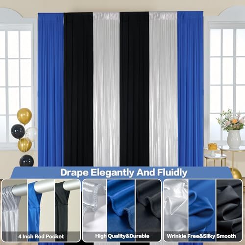 15x10ft Black Blue and Metallic Silver Backdrop Curtains, Wrinkle Free 6 Panels 2.5x10ft Polyester Drapery, alternate view 4