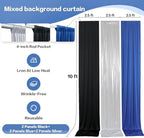 15x10ft Black Blue and Metallic Silver Backdrop Curtains, Wrinkle Free 6 Panels 2.5x10ft Polyester Drapery, alternate view 6