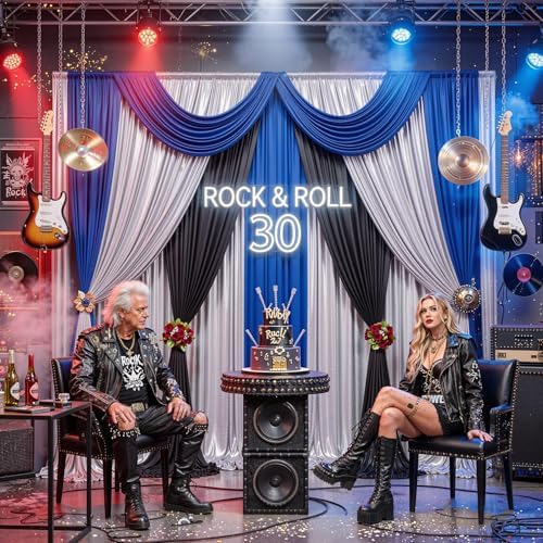 15x10ft Black Blue and Metallic Silver Backdrop Curtains, Wrinkle Free 6 Panels 2.5x10ft Polyester Drapery, alternate view 7