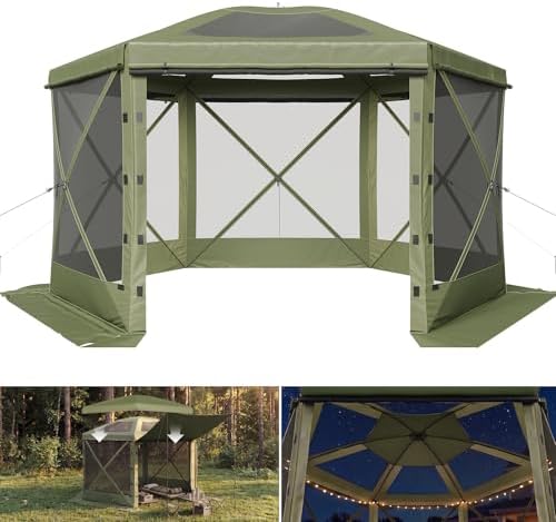 15x15ft Pop-Up Canopy Tent with Removable Top, Screen Gazebo, Green in 15x15ft in Green