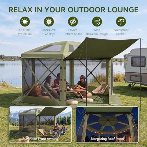 15x15ft Pop-Up Canopy Tent with Removable Top, Screen Gazebo, Green in 15x15ft in Green, alternate view 2
