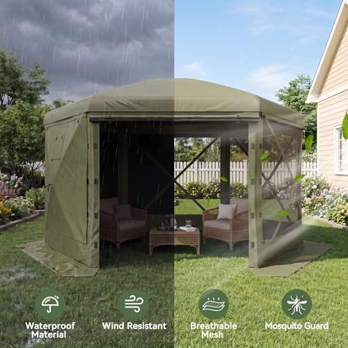 15x15ft Pop-Up Canopy Tent with Removable Top, Screen Gazebo, Green in 15x15ft in Green, alternate view 3