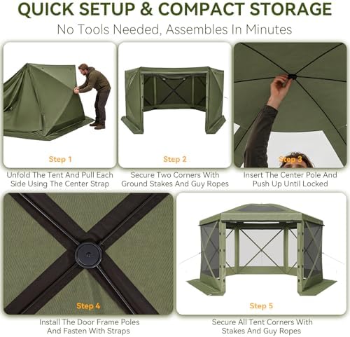 15x15ft Pop-Up Canopy Tent with Removable Top, Screen Gazebo, Green in 15x15ft in Green, alternate view 6