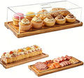 15x6'' Rectangular Acacia Wood Cake Stand With Acrylic Lid Serving Platter in 15*6''