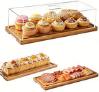 15x6'' Rectangular Acacia Wood Cake Stand With Acrylic Lid Serving Platter in 15*6''