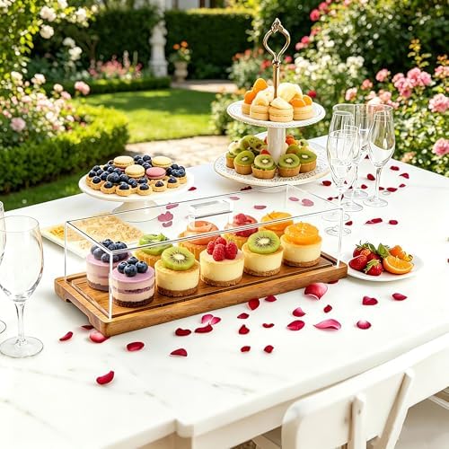 15x6'' Rectangular Acacia Wood Cake Stand With Acrylic Lid Serving Platter in 15*6'', alternate view 2