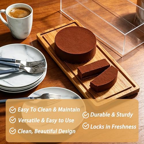 15x6'' Rectangular Acacia Wood Cake Stand With Acrylic Lid Serving Platter in 15*6'', alternate view 5