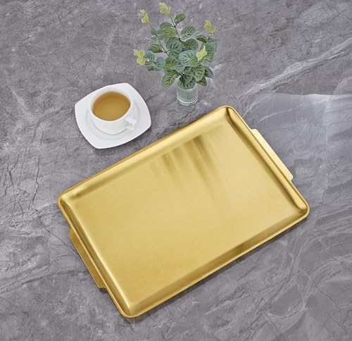 16.3" x 11" Gold Serving Trays Set of 2, Stainless Steel in Gold-40x28cm, alternate view 2