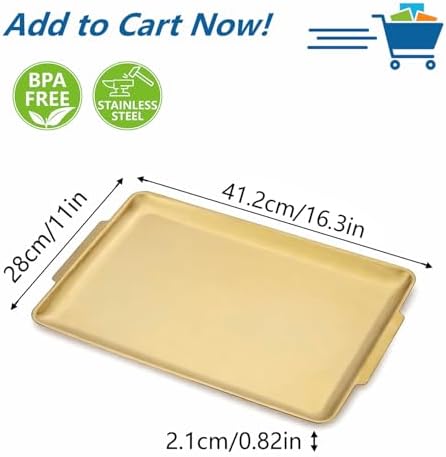 16.3" x 11" Gold Serving Trays Set of 2, Stainless Steel in Gold-40x28cm, alternate view 3
