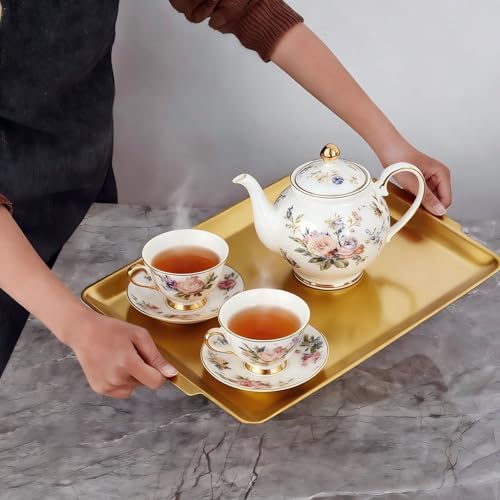 16.3" x 11" Gold Serving Trays Set of 2, Stainless Steel in Gold-40x28cm, alternate view 4