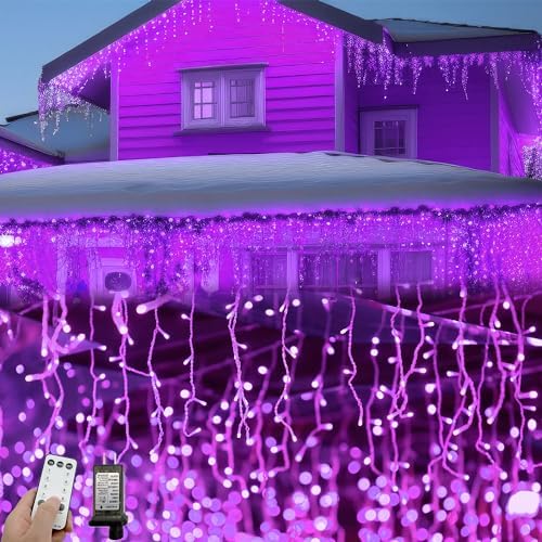 16.5ft 192 LED Halloween Icicle Lights Outdoor, Icicle Christmas Lights with Remote, 8 Modes Twinkle Curtain