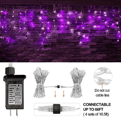 16.5ft 192 LED Halloween Icicle Lights Outdoor, Icicle Christmas Lights with Remote, 8 Modes Twinkle Curtain, alternate view