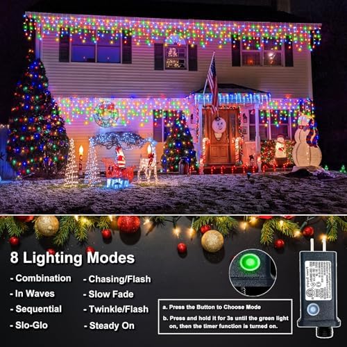 16.5FT 200 LED Icicle Lights for Outside, Multicolor Christmas Lights, alternate view 2