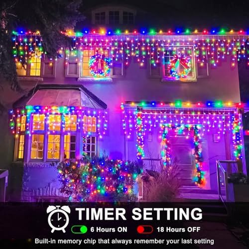 16.5FT 200 LED Icicle Lights for Outside, Multicolor Christmas Lights, alternate view 3
