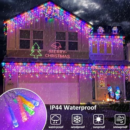 16.5FT 200 LED Icicle Lights for Outside, Multicolor Christmas Lights, alternate view 4