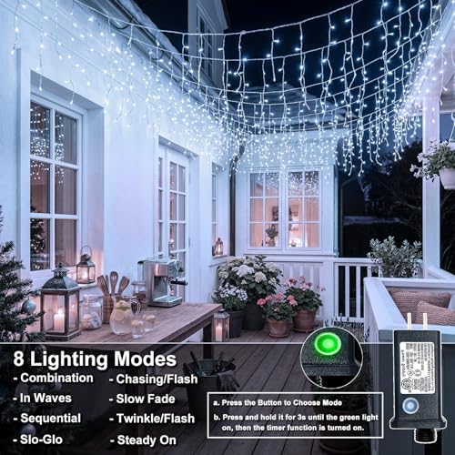16.5FT 200 LED Icicle Lights for Outside, White Christmas Lights Outdoor, alternate view 2