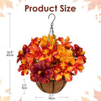 16.9" Artificial Hanging Basket with Flowers, Fake Autumn Hibiscus Silk Floral Arrangement with Hook, Faux, alternate view 3
