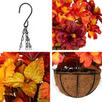 16.9" Artificial Hanging Basket with Flowers, Fake Autumn Hibiscus Silk Floral Arrangement with Hook, Faux, alternate view 5